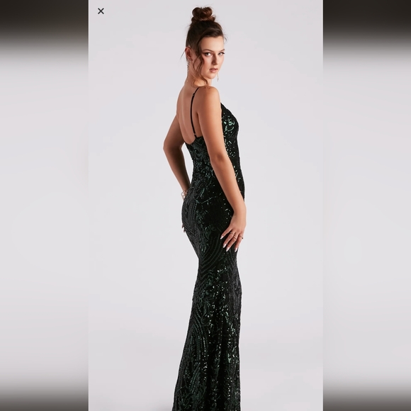 NWT Windsor Viviana Formal Sequin Green Black Mermaid Prom Homecoming Dress - Picture 2 of 6